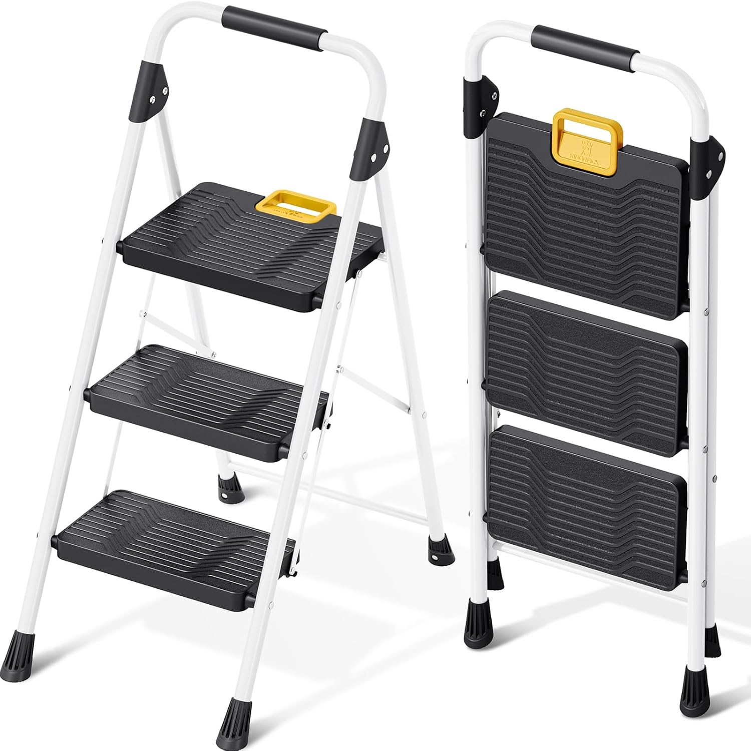 KINGRACK 3 Step Folding Ladder, 800lbs Capacity Step Stool with Safety Lock, Non...