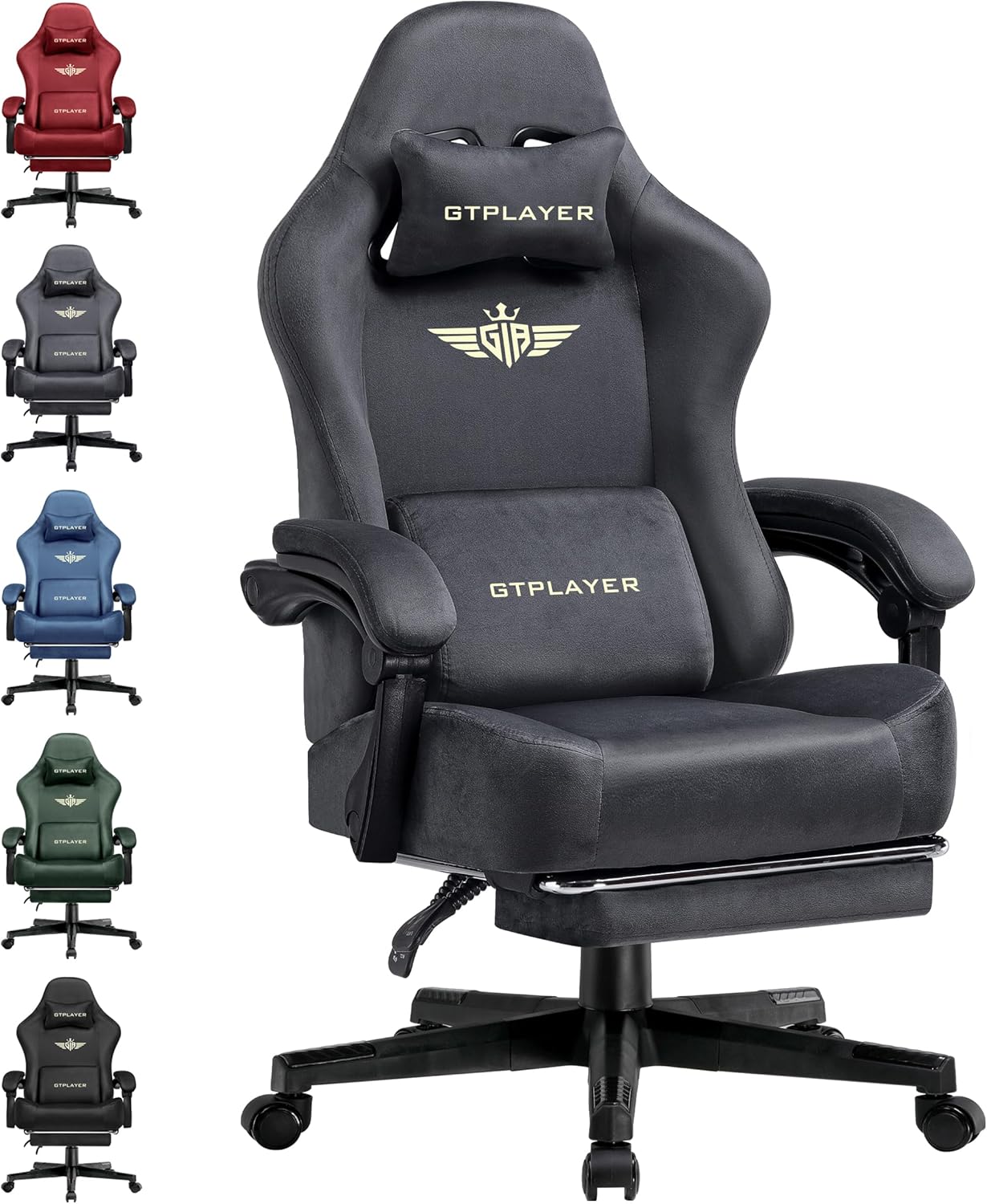 GTPLAYER Gaming Chair Fabric with Pocket Spring Cushion, Big and Tall Gaming Cha...