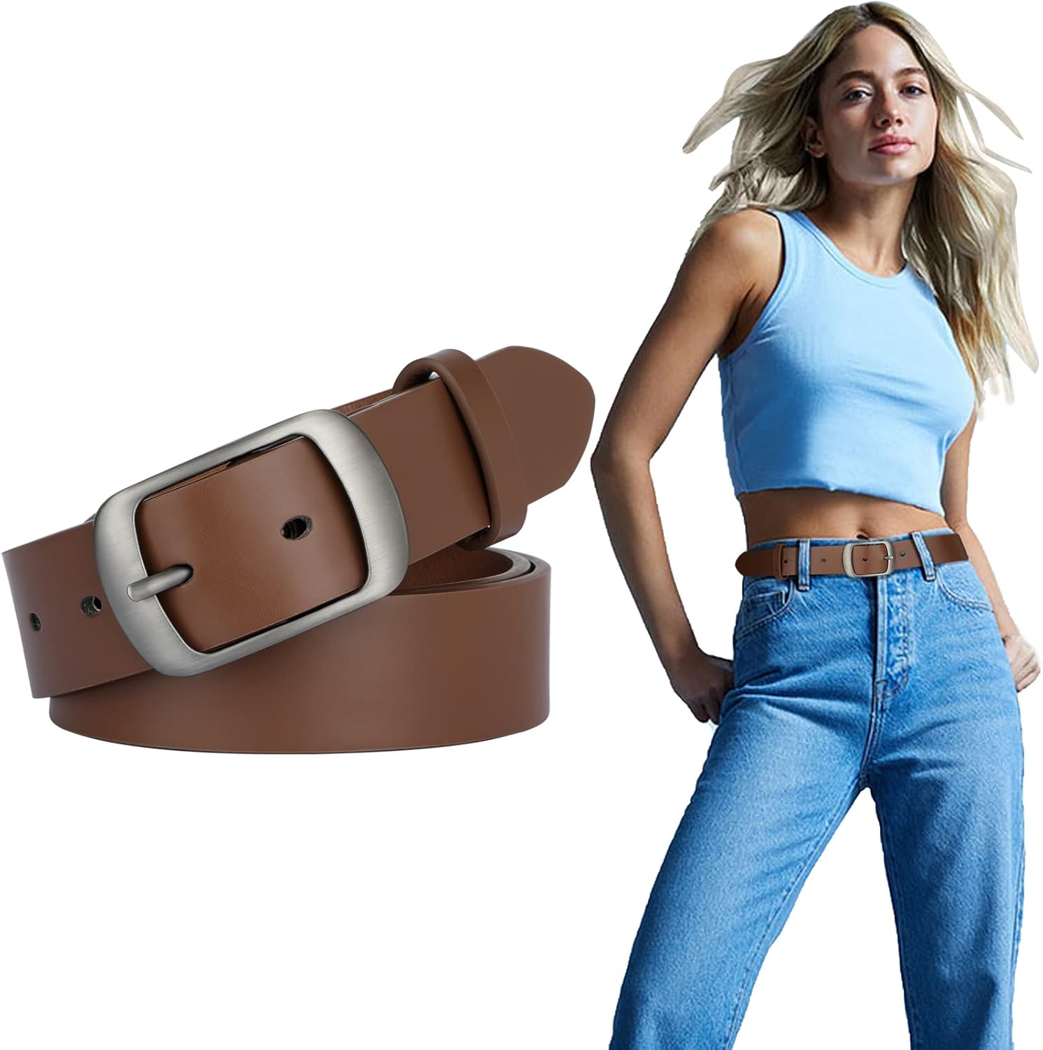 SUOSDEY Fashion Womens Leather Belt, Soft Leather Waist Belt with Pin Buckle for...