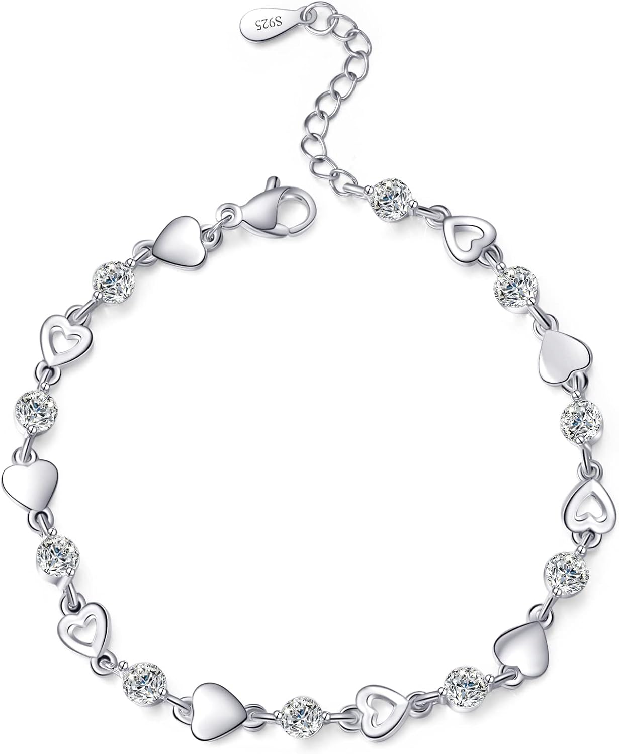EXGOX Sterling Silver Bracelet for Women Dainty 925 Silver Heart Bracelet Shiny...