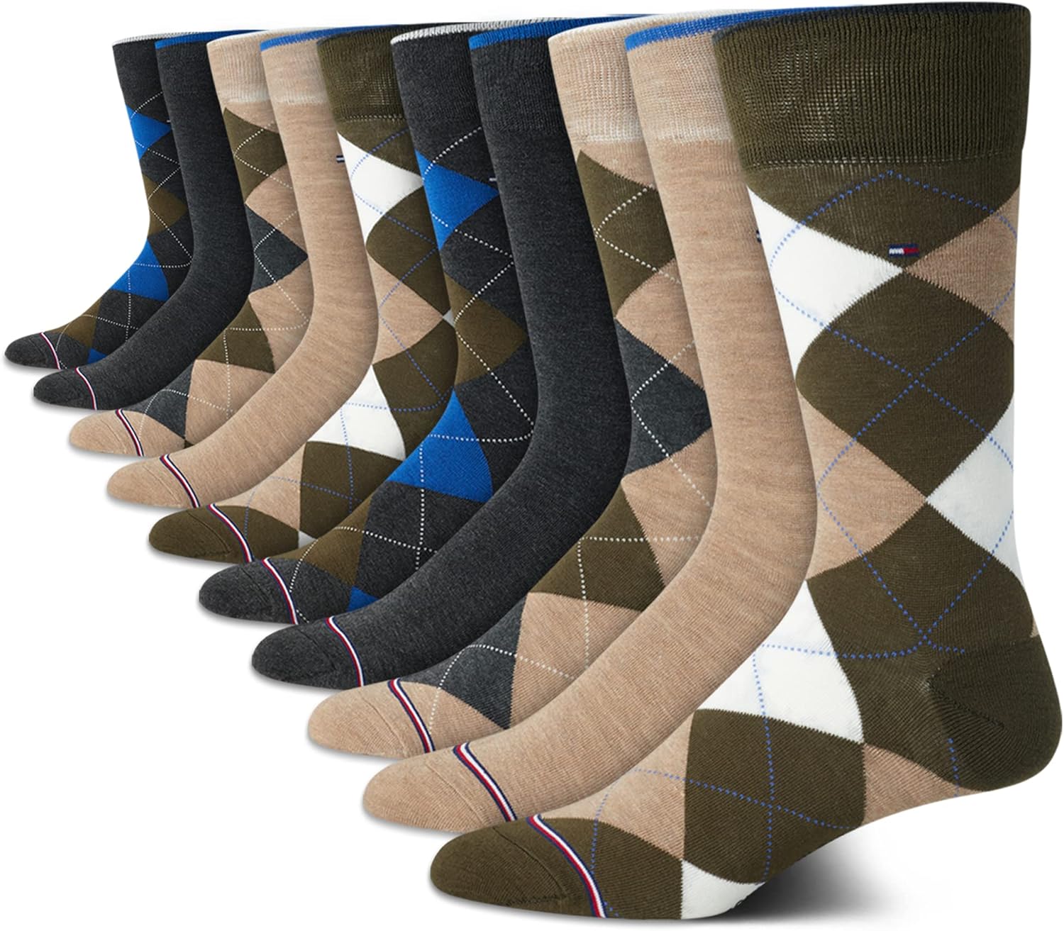 Tommy Hilfiger Men's Dress Socks - 10 Pack Soft Cotton Blend Classic Crew Socks...