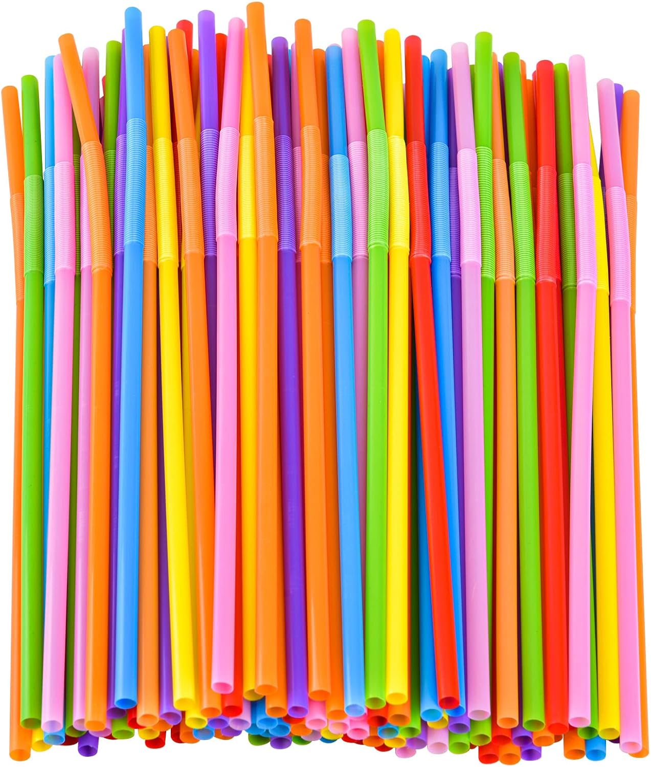 100PCS Flexible Plastic Straws, Colorful Disposable Bendy Party Fancy Straws12.8...