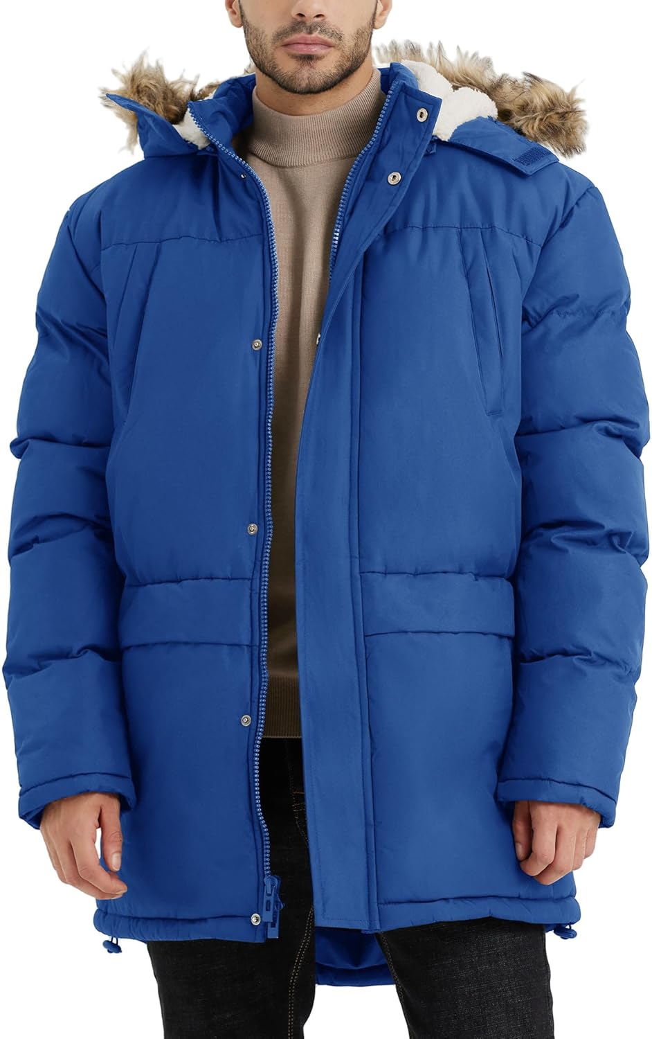 Men's Long Winter Hooded Jacket Warm Windproof Puffy Coat Padded Thicken Parka J...