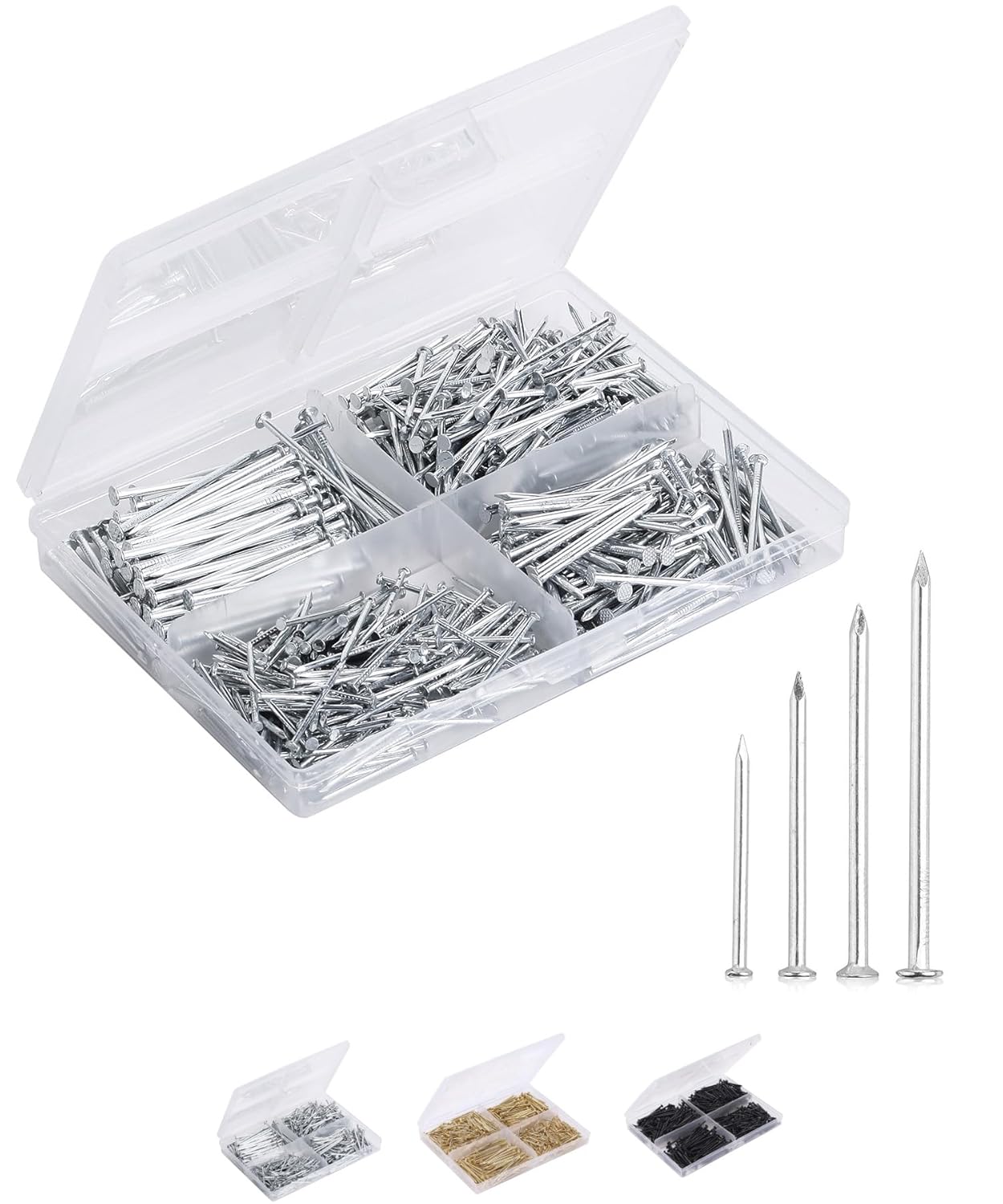 Mr. Pen- Nail Assortment Kit, 600 Pcs, 4 Sizes, Silver, Small Nails for Hanging...