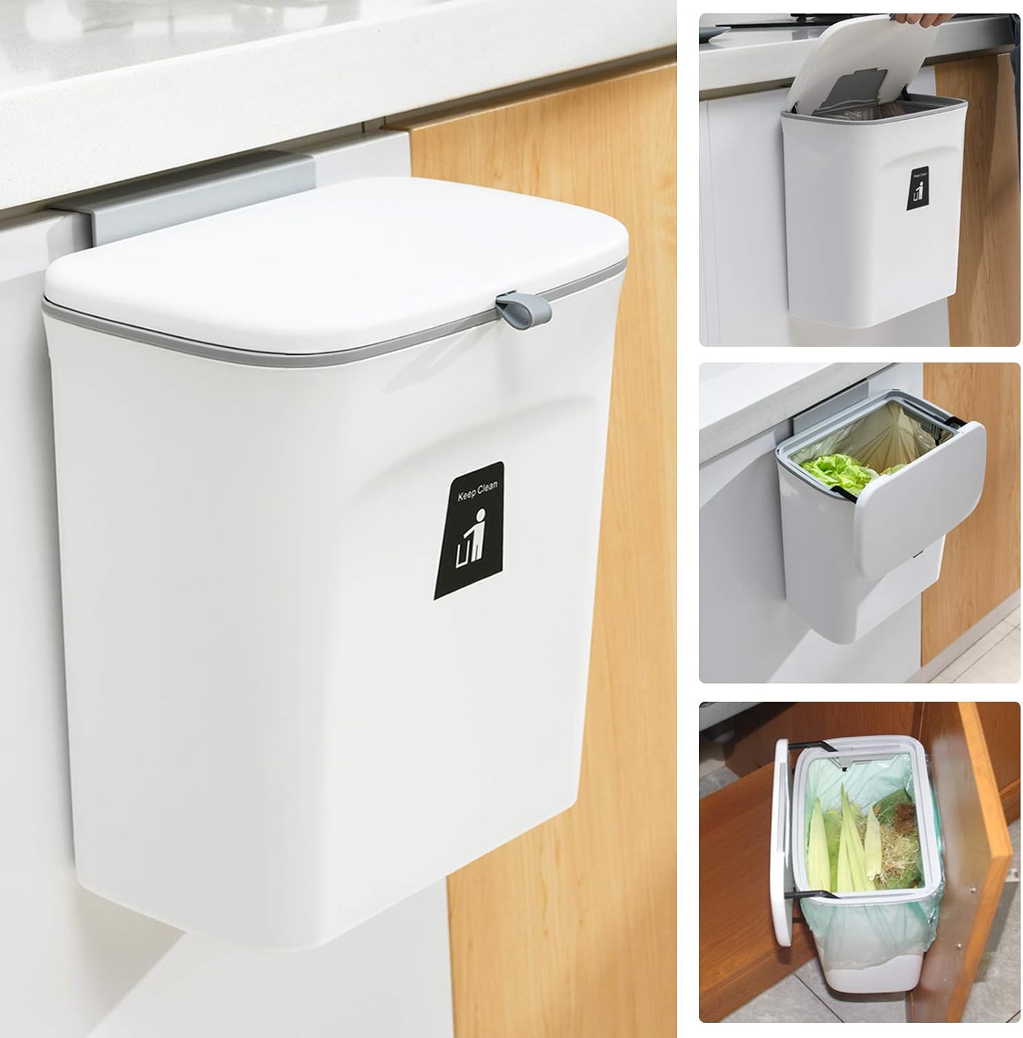 Tiyafuro 2.4 Gallon Kitchen Compost Bin for Counter Top or Under Sink, Hanging S...