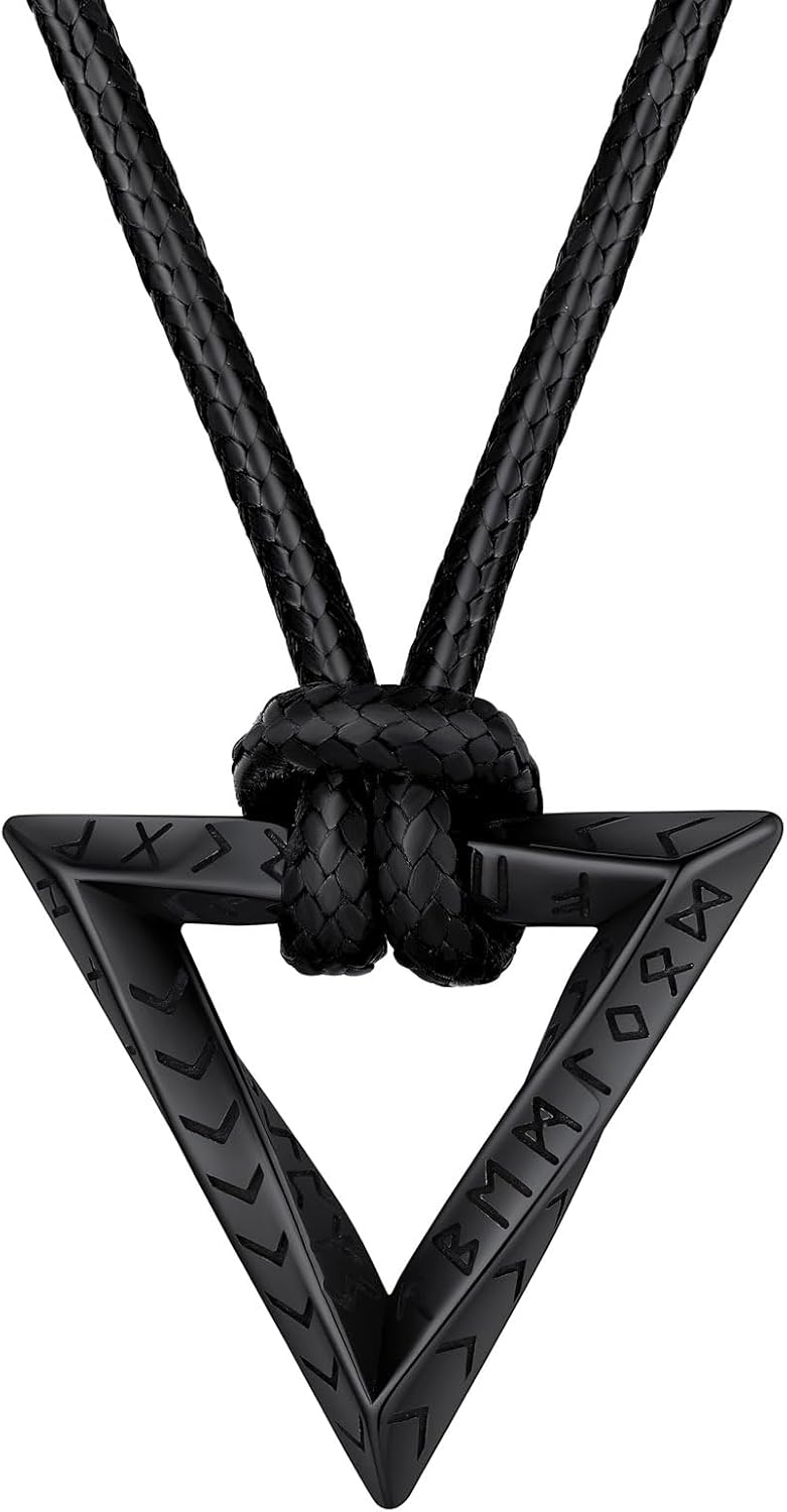 FaithHeart Men's Viking Necklace, Norse Runes Coin/Bar/Cross Leather Rope Stainl...
