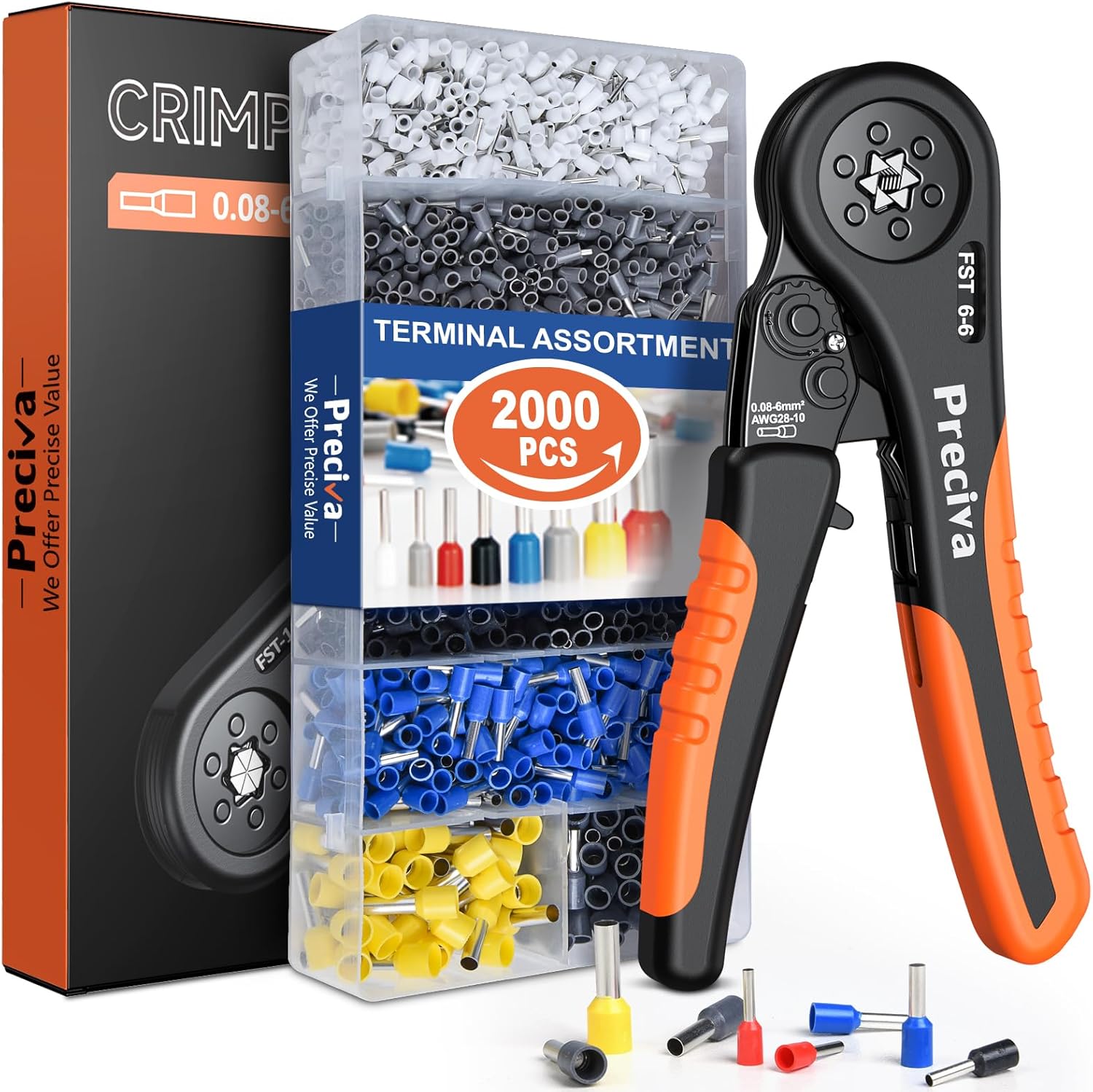 Crimping Tool Kit, Preciva Wire Crimper Plier Set, 0.08-10mm²/2000pcs Connectors...