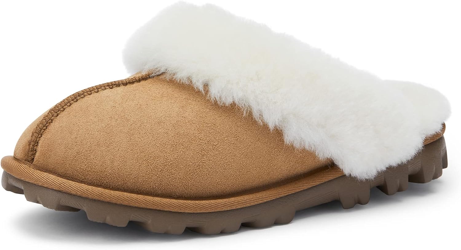WaySoft Genuine Australian Sheepskin Women Slippers, 100% Shearling Hard Bottom...