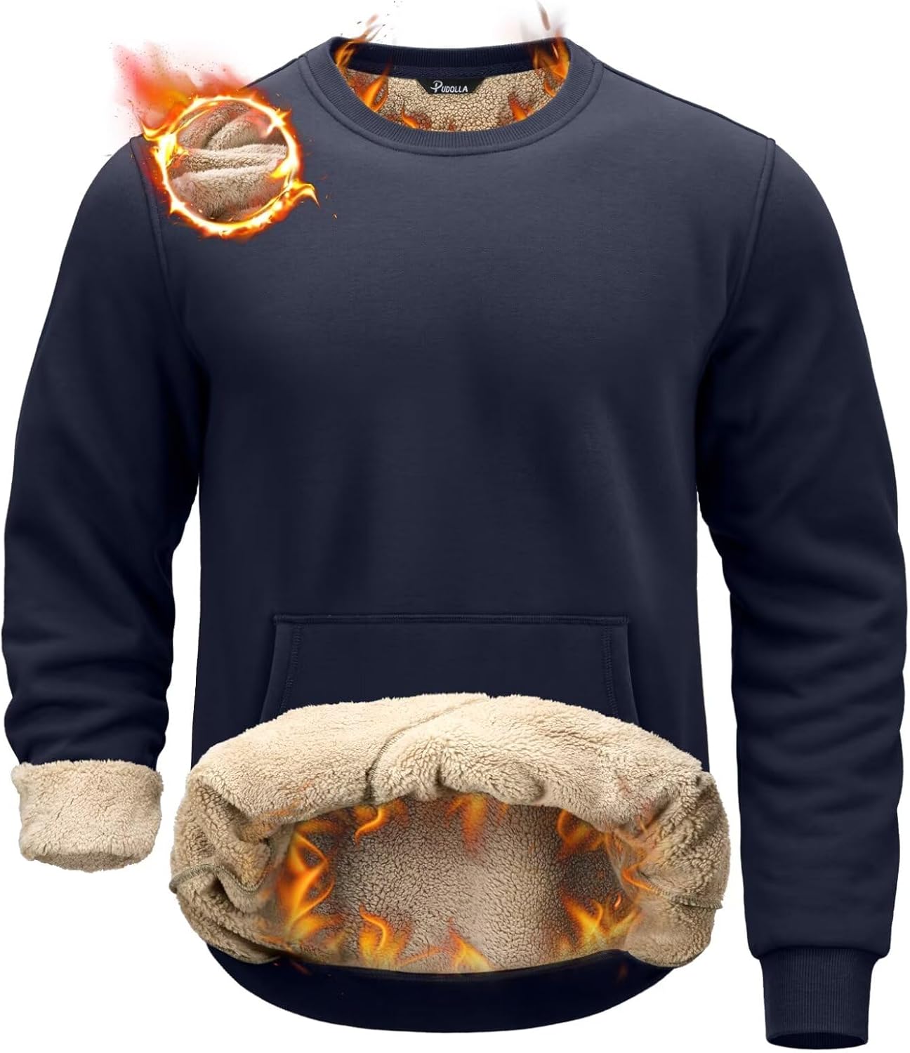 Pudolla Men's Sherpa Lined Sweatshirts Warm Soft Crewneck Sweatshirts Heavyweigh...