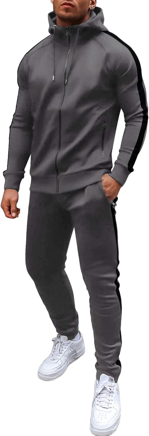 COOFANDY Tracksuit Mens with Zipper Pockets Full Zip Hoodie Sweatsuit 2 Pieces R...