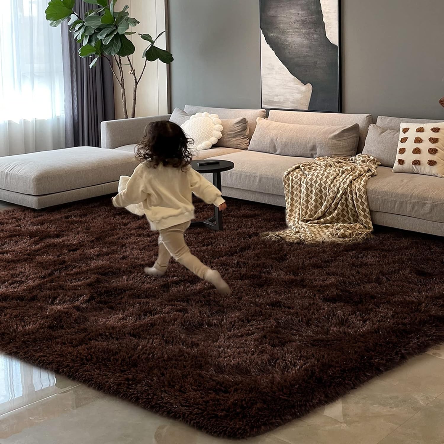 HOMORE Brown Area Rug 8x10 Feet, Fluffy Shag Rugs for Living Room, Chocolate Rug...