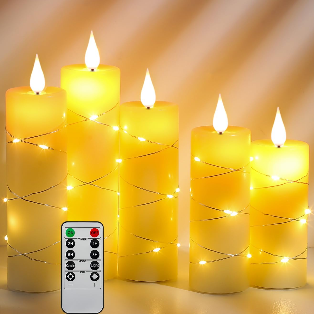 Da by LED Candles, Battery Candles,with Embedded String Lights, 5-Piece flameles...