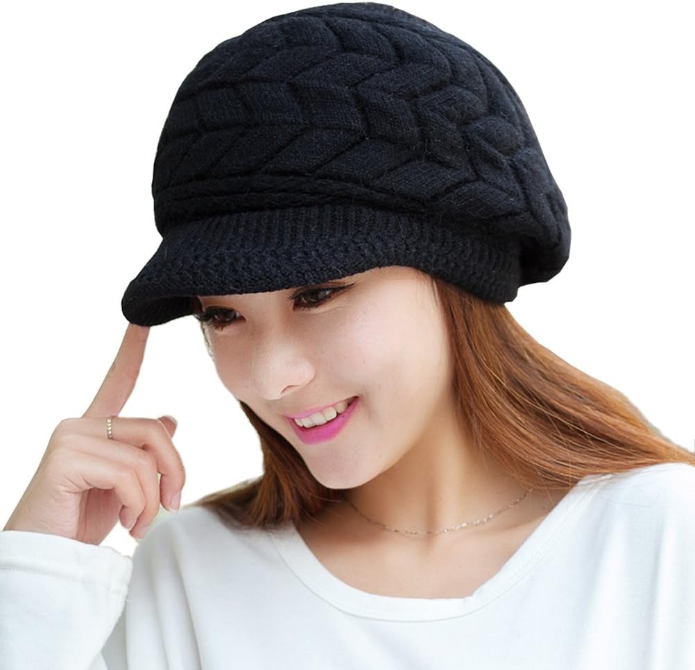 HINDAWI Women Winter Warm Knit Hat Wool Snow Ski Caps with Visor One Size-Medium...