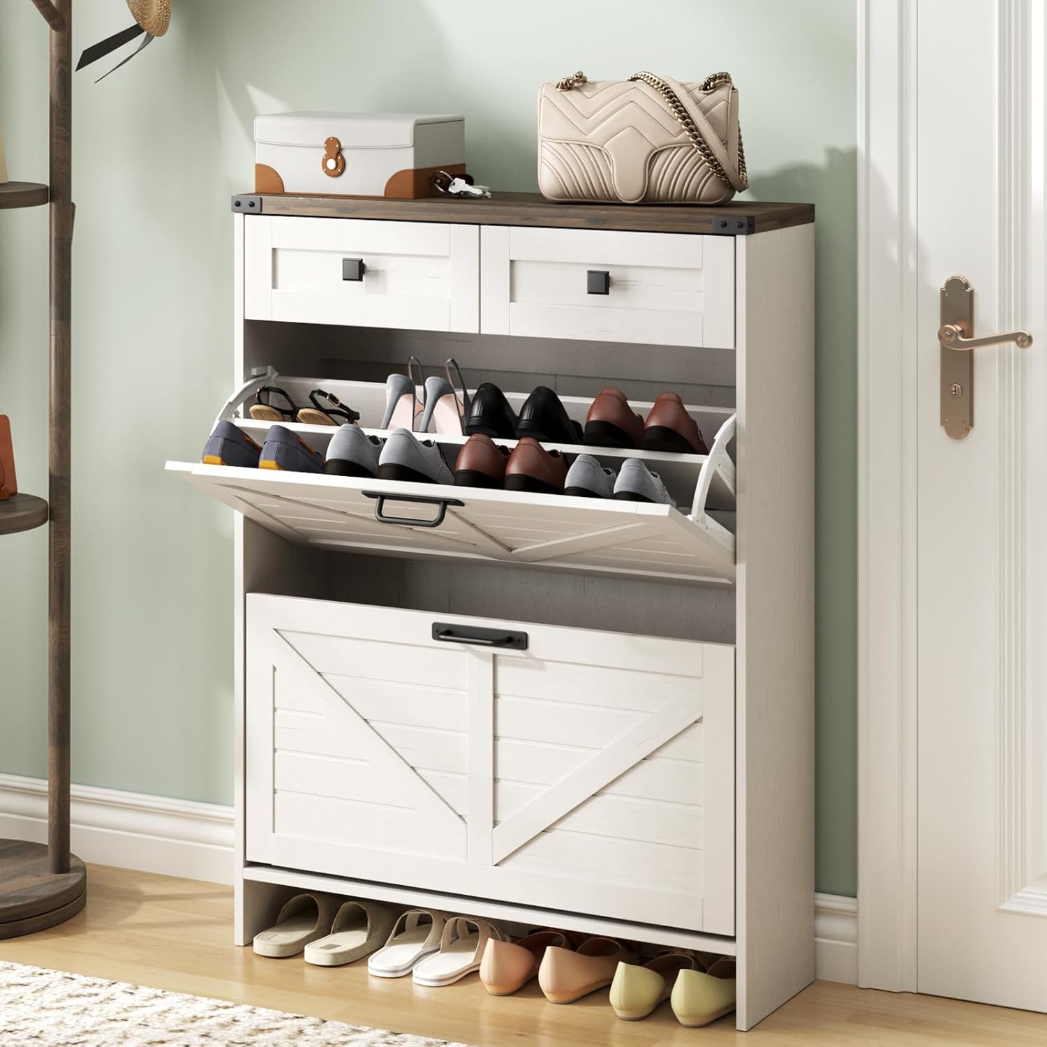 Shoe Storage Cabinet with 2 Flip Drawers & 2 Drawers,Shoe Cabinet Storage with L...