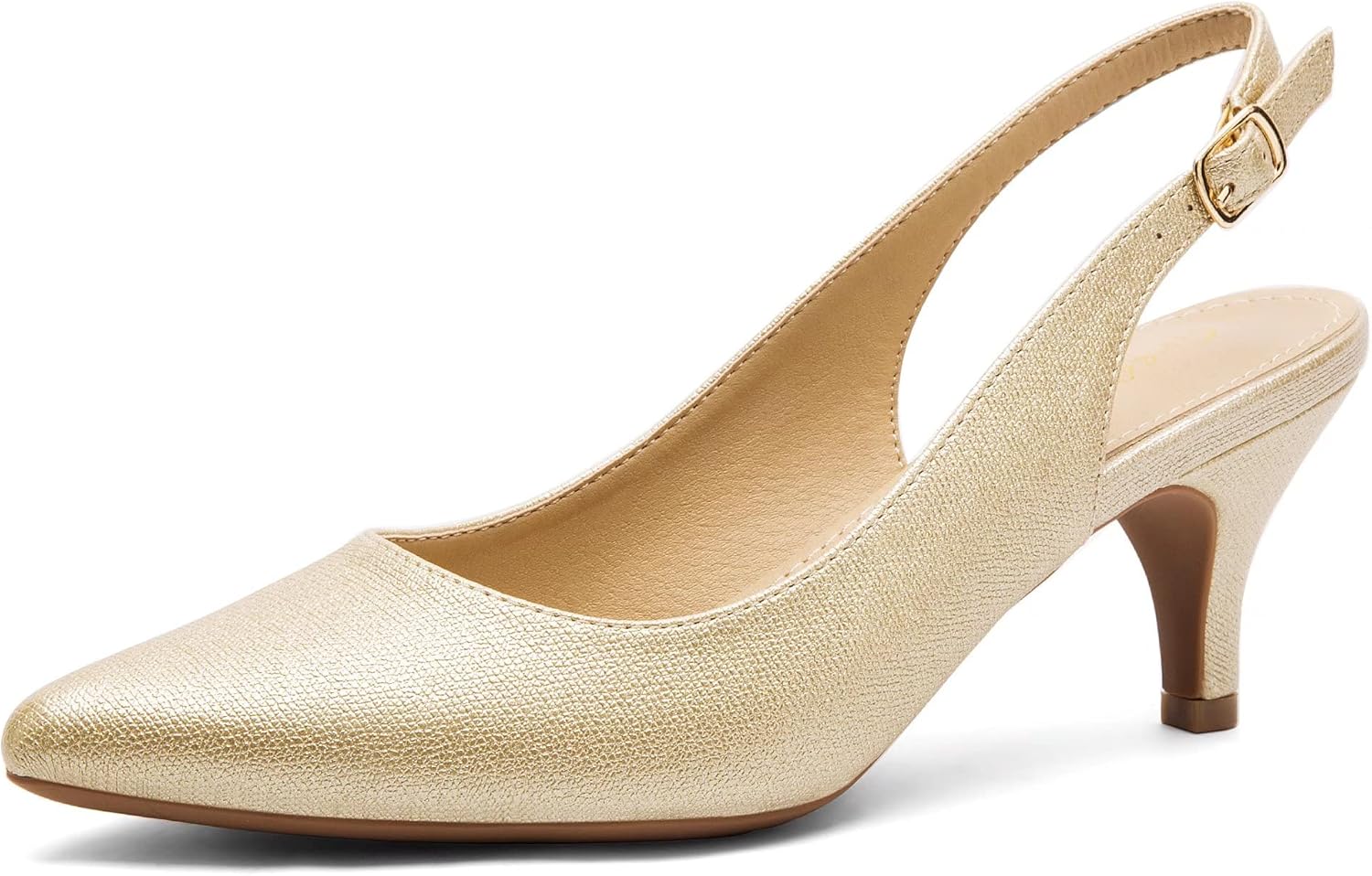 Greatonu Pointed Toe Sandals Slingback Kitten Heel Pointed Toe Pumps 5 UK Gold 2