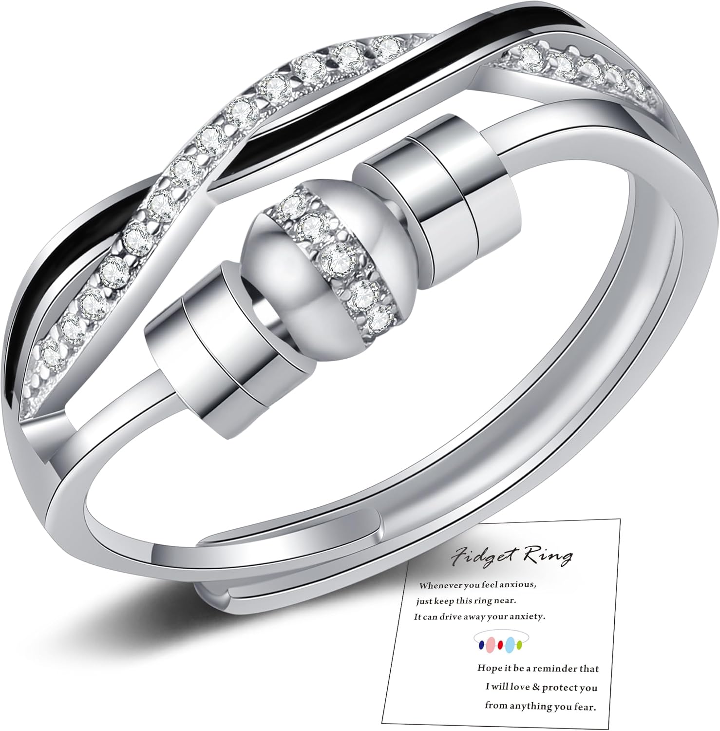 FUNTE® Sterling Silver Anxiety Rings Fidget Rings for Anxiety Women Adjustable S...