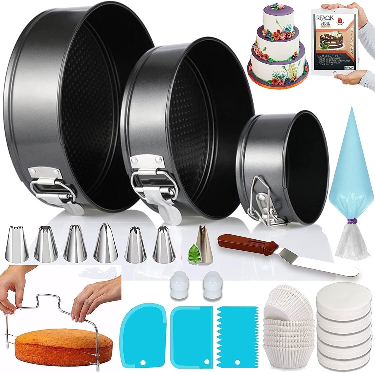 RFAQK 100PCs Cake Pan Sets for Baking - Cake Decorating Kit with 3 Nonstick Spri...