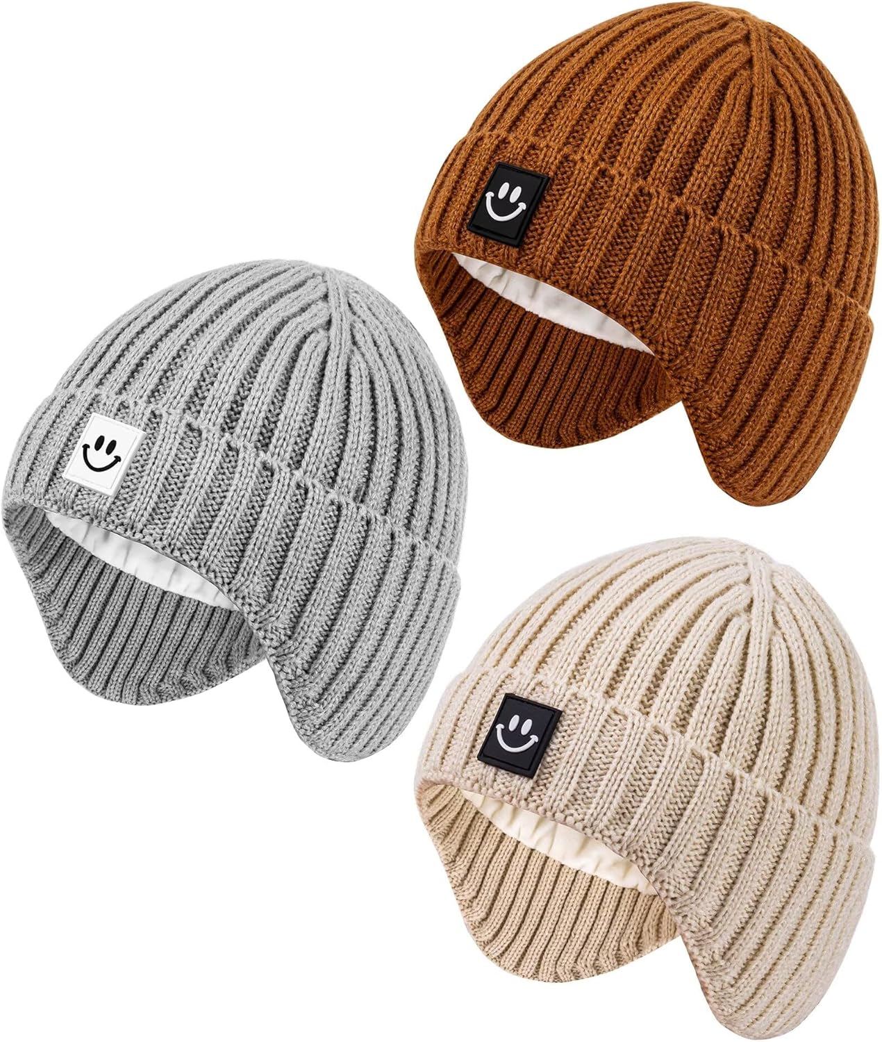 3 Pack Baby Beanie Hats with Earflaps, 2 Size Baby Winter Hat for Infant Toddler...