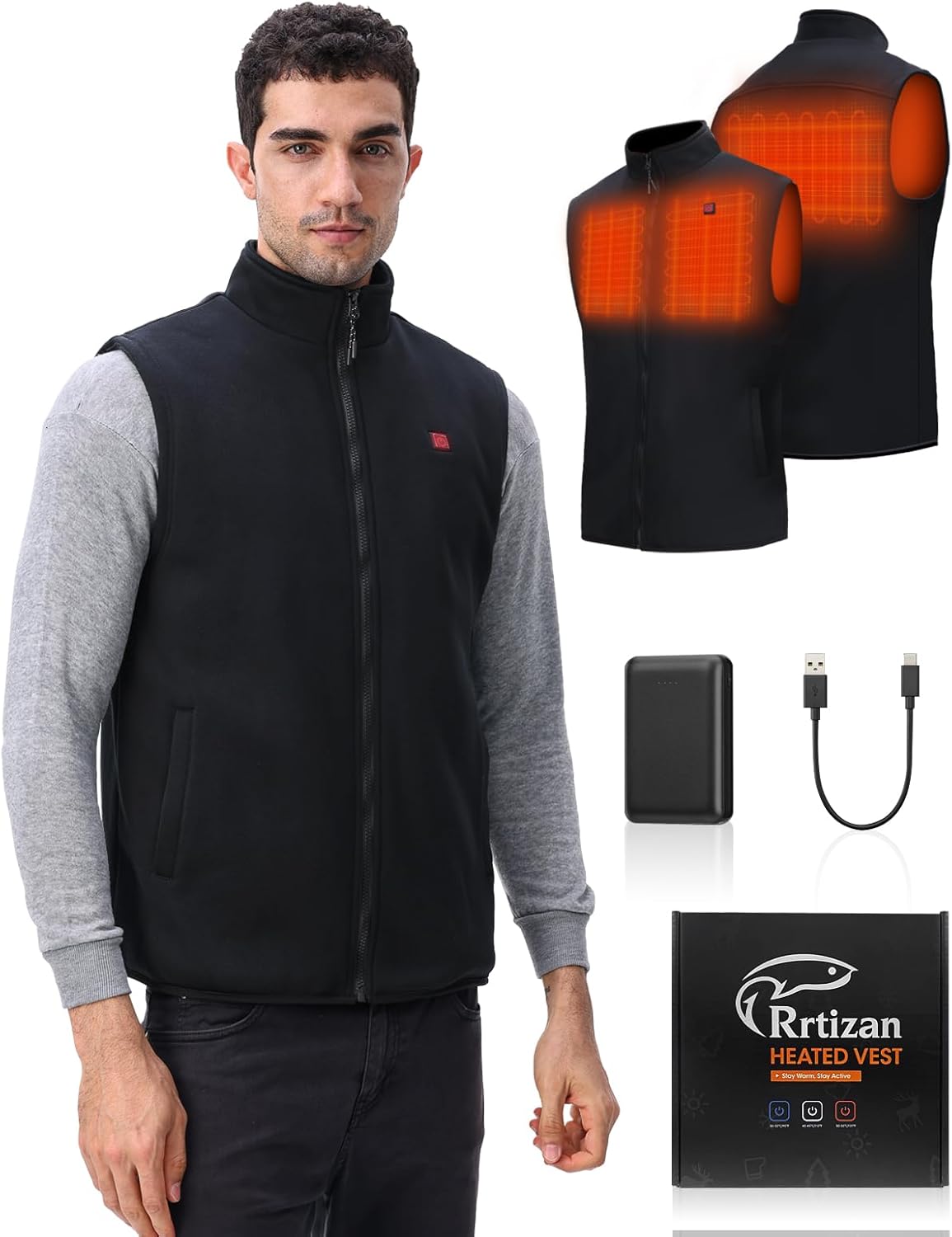 Rrtizan Heated Vest for Mens with Power Bank, Heated Gilet with 3 Temperature Le...
