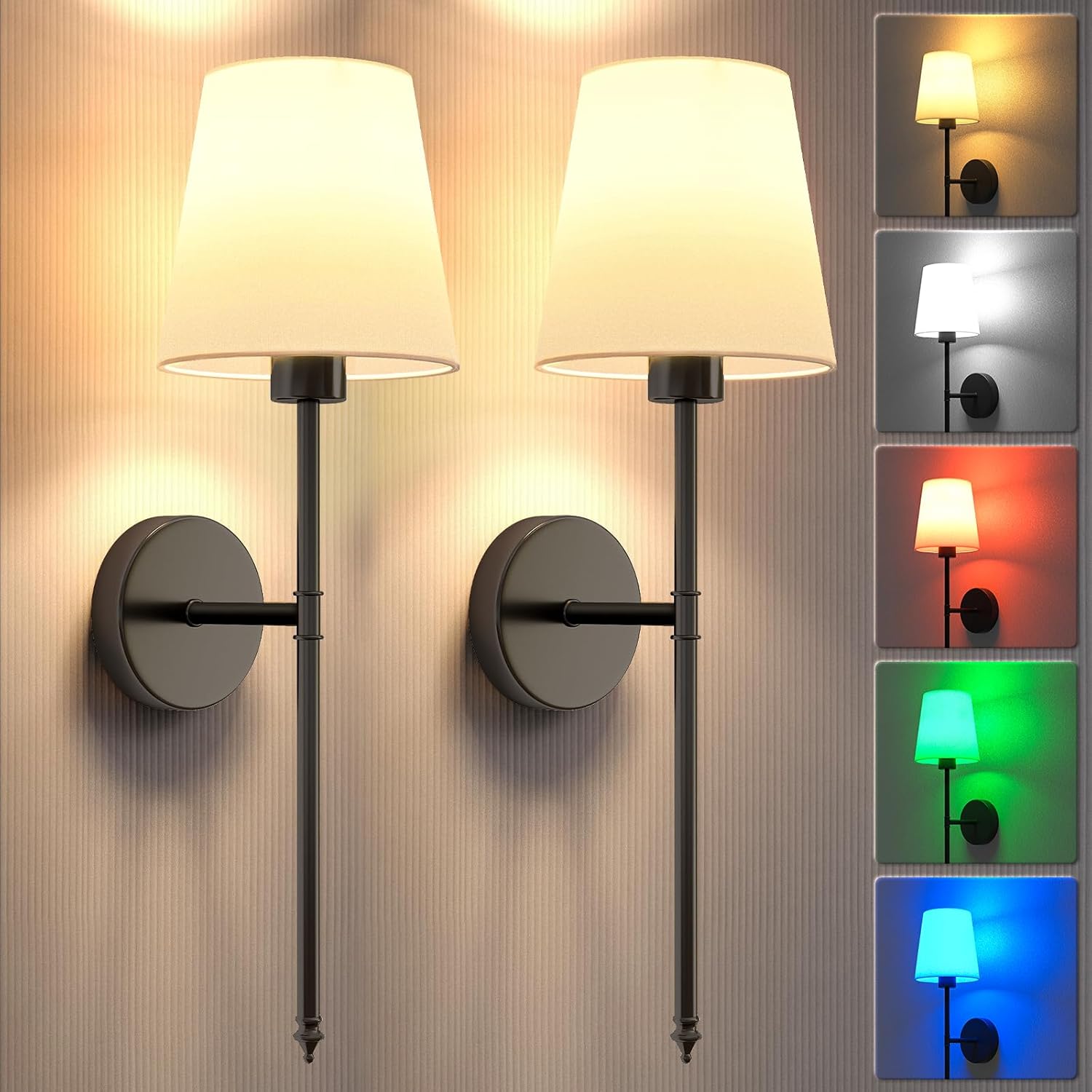 Wall Lights Battery Operated Wall Sconces Set of 2,Black Wireless Wall Sconces w...