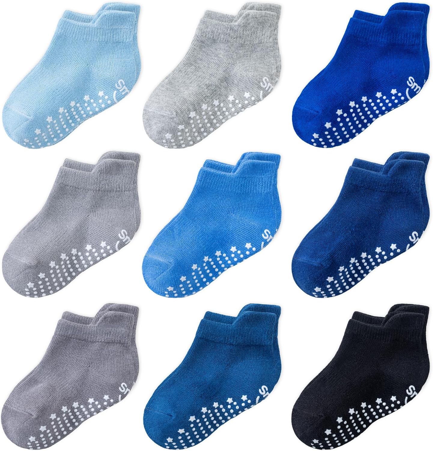 SockWaddles Baby Socks 9 Pairs Cozy Anti-Slip Toddler Socks,Cotton Grip Ankle Mu...