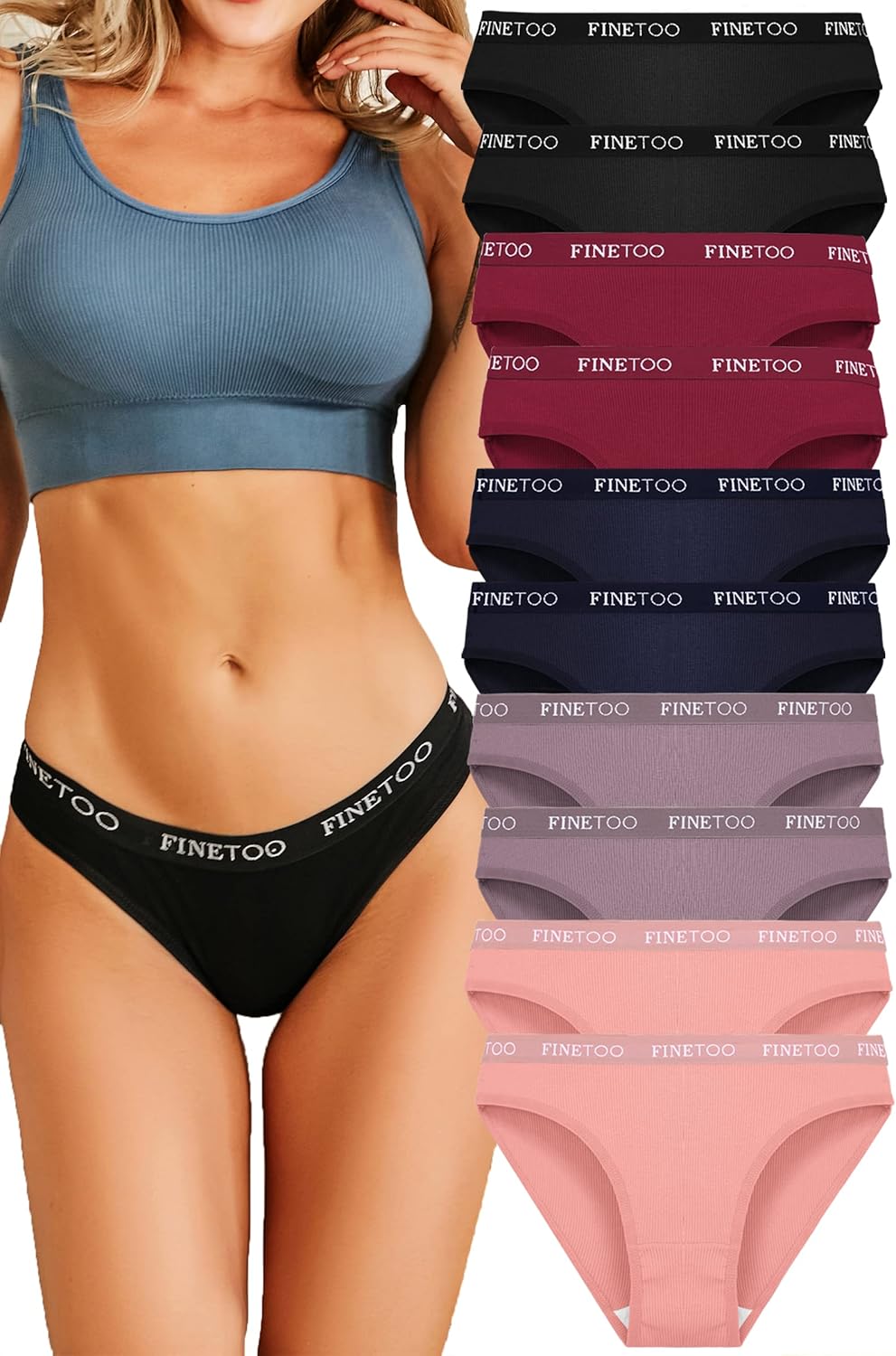 FINETOO Pack of 10 Cotton Briefs Women's Breathable Knickers Logo Sports Underwe...