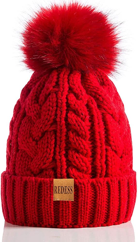 REDESS Women Winter Pompom Beanie Hat with Warm Fleece Lined, Thick Slouchy Snow...