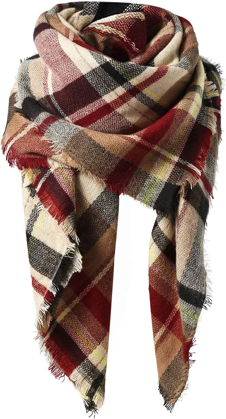 American Trends Womens Fall Winter Scarf Plaid Tassel Soft Warm Blanket Scarves...