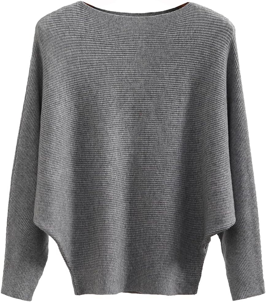Ckikiou Womens Lightweight Oversized Boat Neck Sweaters Tops Dolman Batwing Slee...