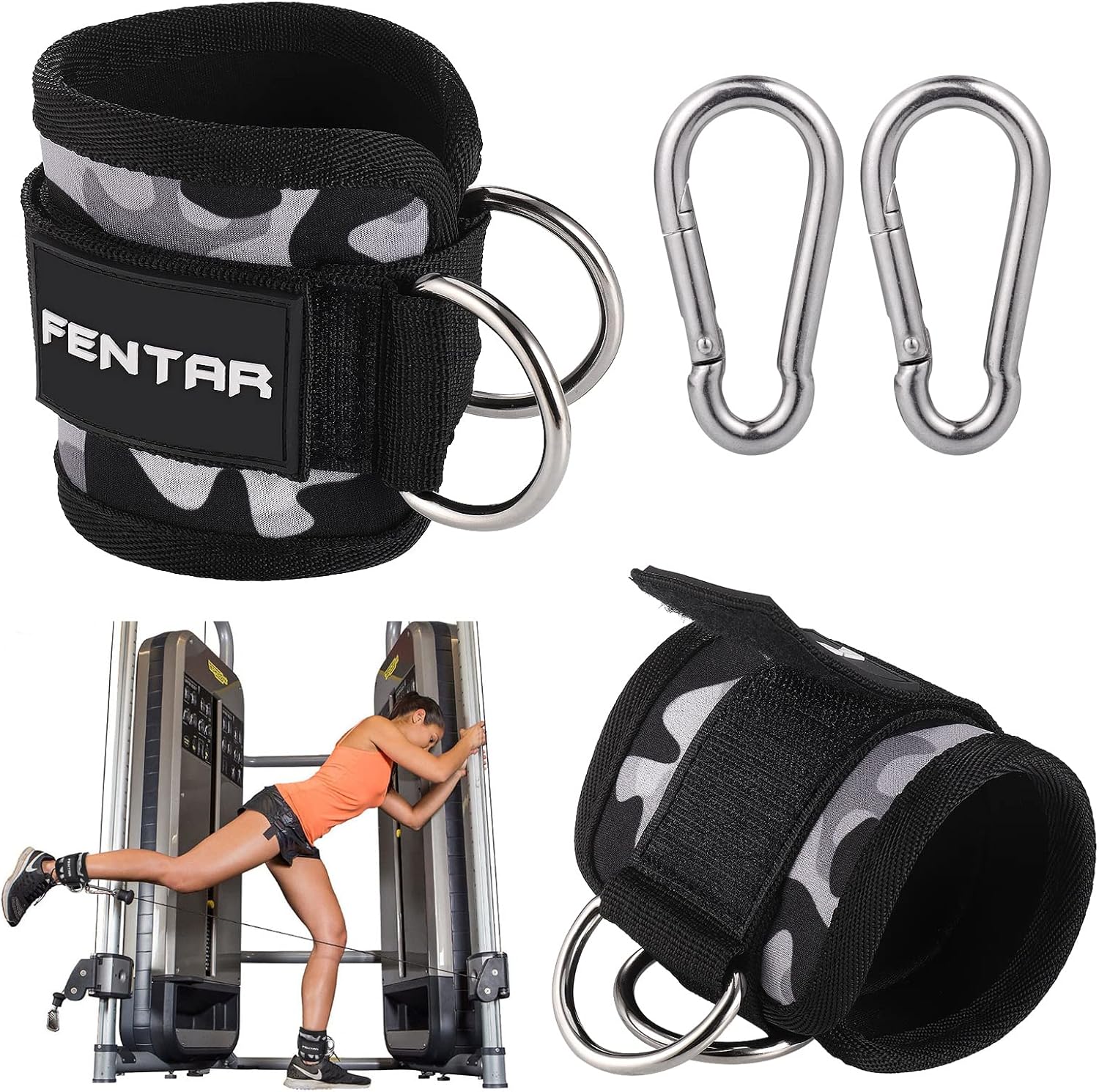 Fentar 2Pcs Adjustable Ankle Straps for Cable Machine, Comfortable Gym Ankle Str...