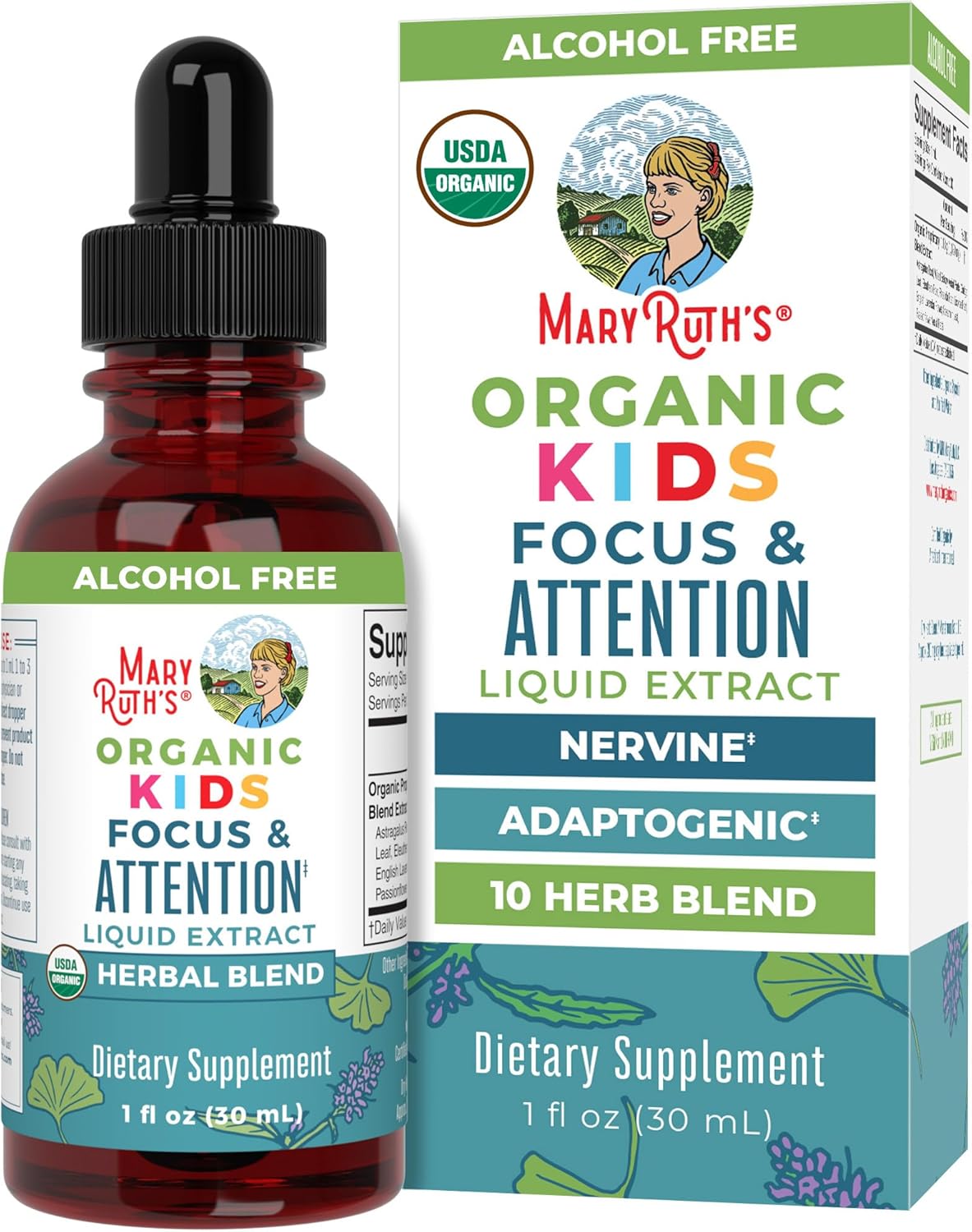 MaryRuth Organics Kids Brain Supplements for Memory and Focus, USDA Organic Drop...
