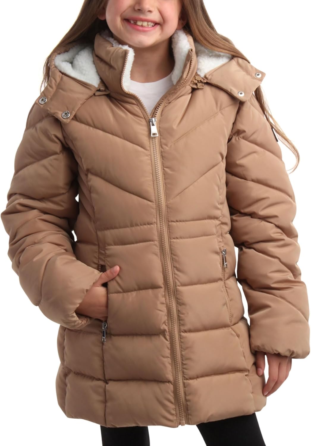DKNY Girls’ Winter Coat – Heavyweight Anorak Puffer Coat with Cinched Waist – Sh...
