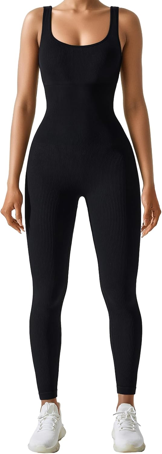 AURUZA Jumpsuit for Women Workout Seamless Jumpsuits Yoga Ribbed One Piece Tank...