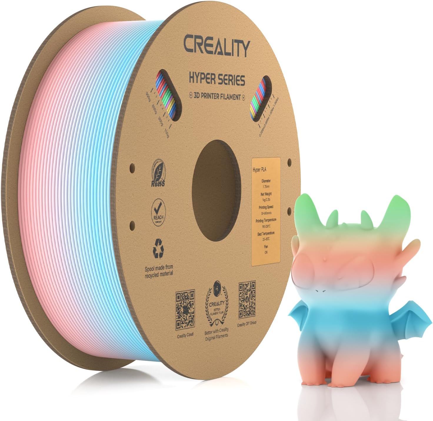 Creality Official Hyper PLA Filament Rainbow 1.75 mm, 3D Printer Filament PLA fo...