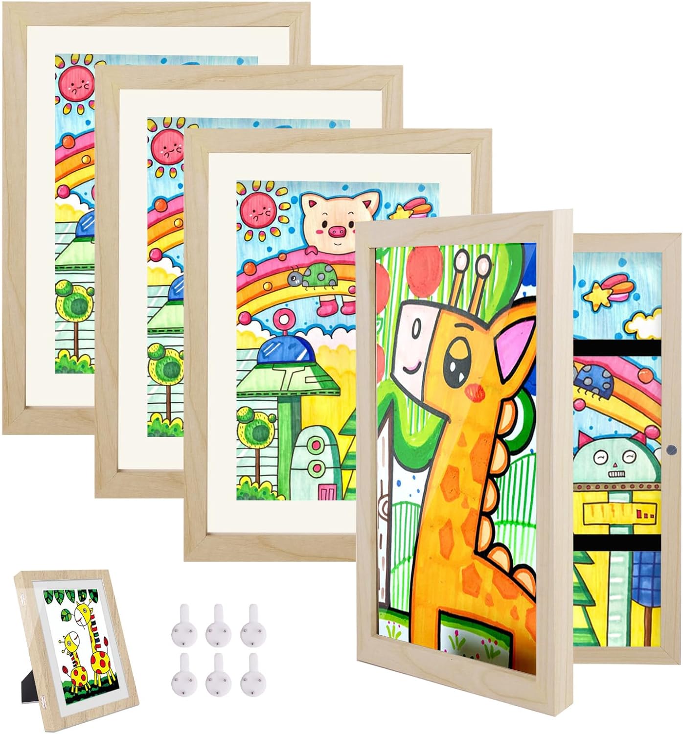 Hipsignal Kids Art Frames, 4 Pack A4 Photo Frame for 150 Pictures, Fillable Fron...