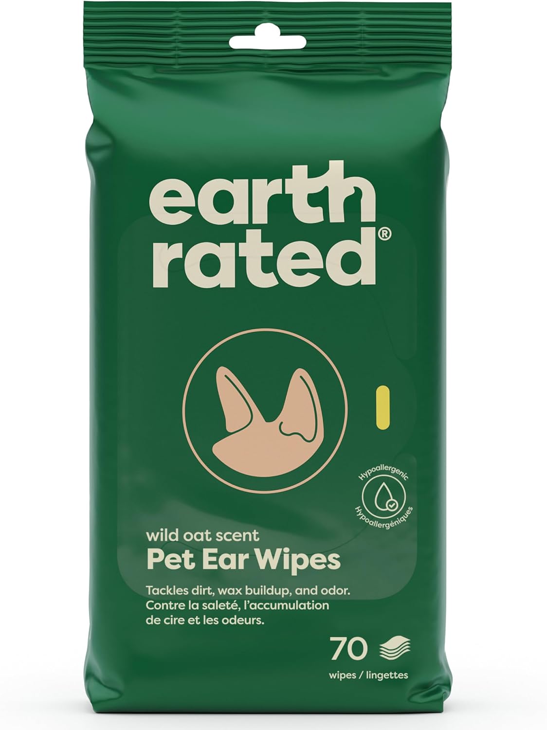 Earth Rated Pet Ear Wipes, Hypoallergenic Ear Wipes for Dogs & Cats to Remove Di...