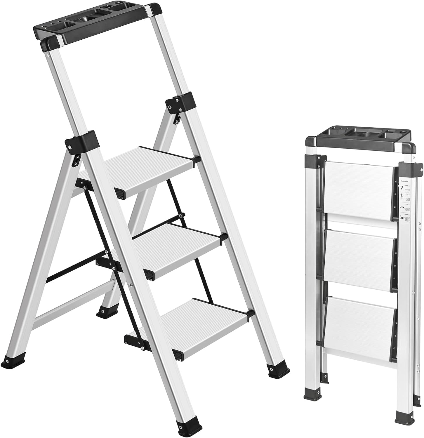 XinSunho 3 Step Ladder, Retractable Handgrip Folding Step Stool Ladders with Ant...