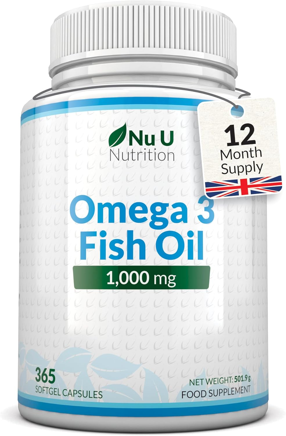 Omega 3 Fish Oil 1000mg - 365 Softgel Capsules - 1 Year Supply - High Strength P...