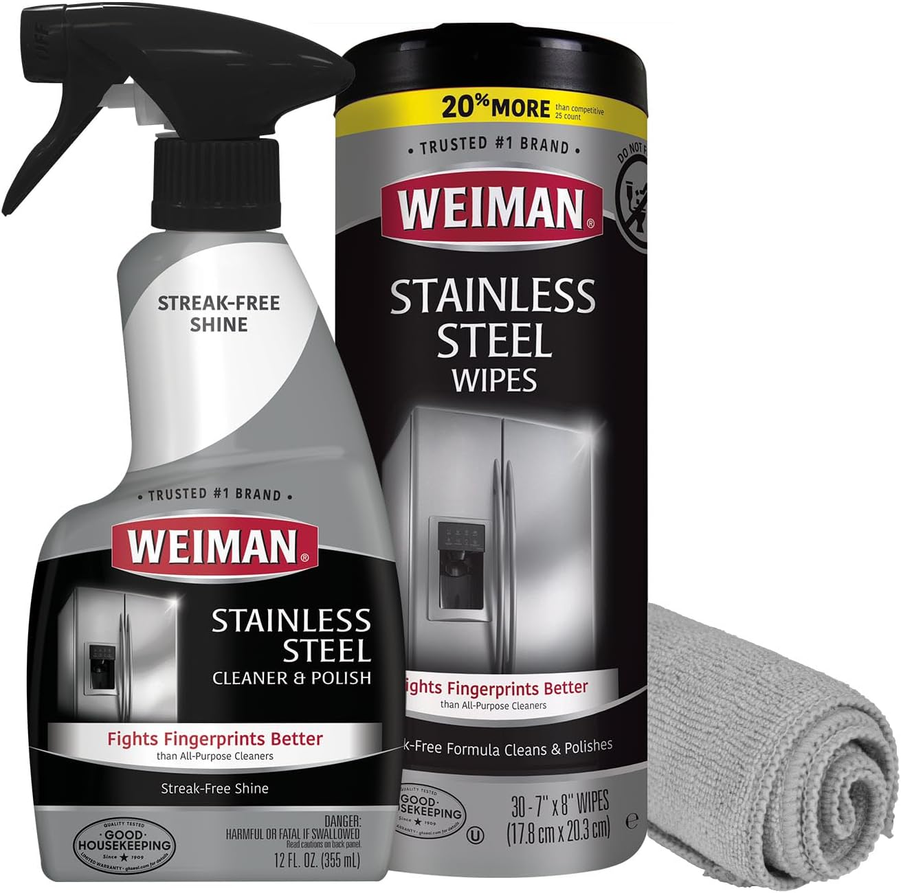 Weiman Stainless Steel Cleaner Kit - Removes Fingerprints, Residue, Water Marks,...