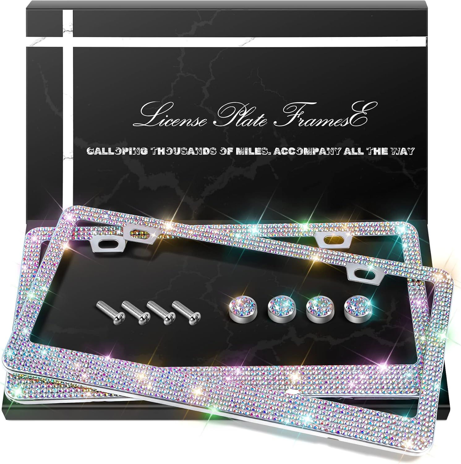 2 Pack Bling License Plate Frames, Sparkly Rhinestone Diamond Car License Plate...