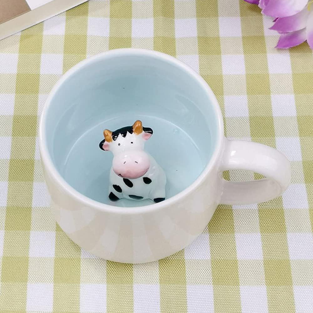 LOZACHE 3D Animal Coffee Mug Cute Cow Inside, 12oz Funny Cartoon Handmade Figuri...