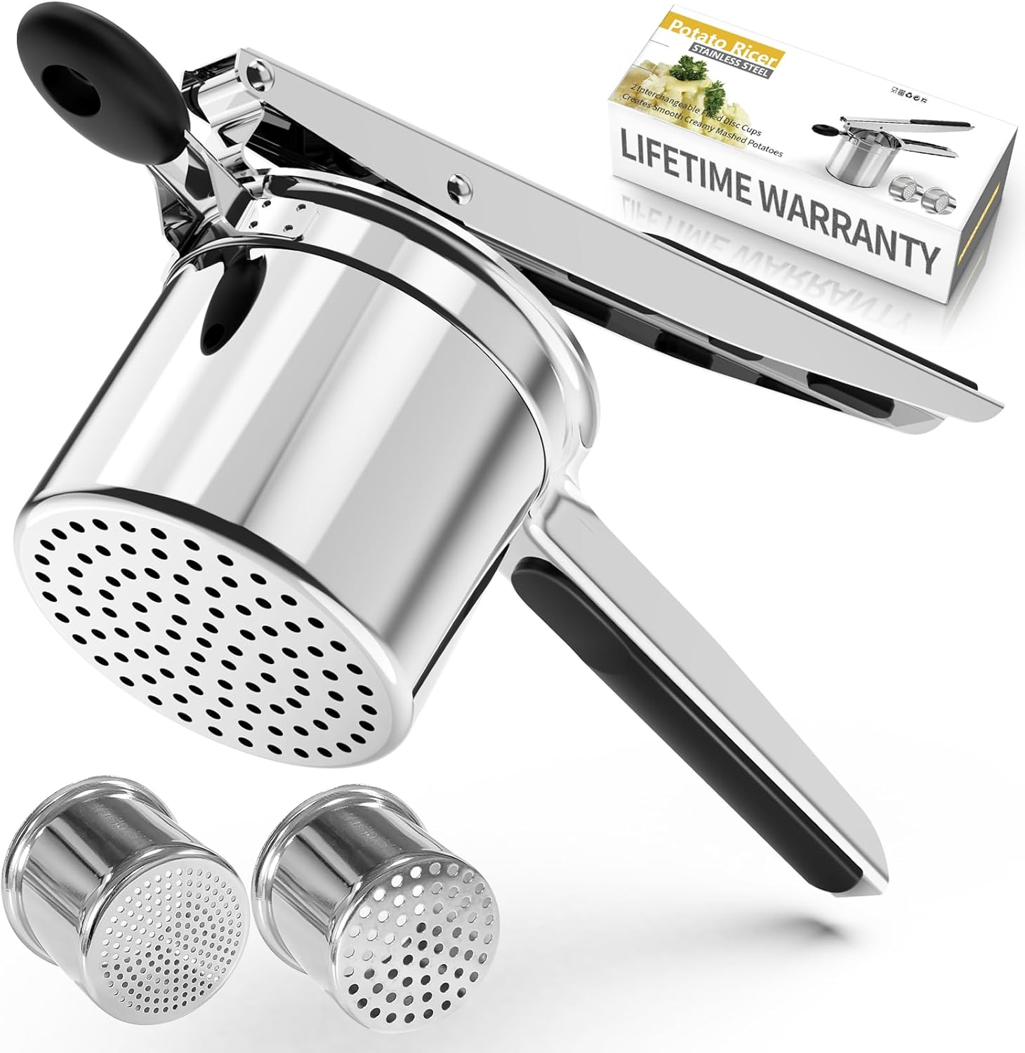 Potato Ricer,Potato Mashers,15oz and 2 Interchangeable Fixed Disc Cups Ricer for...