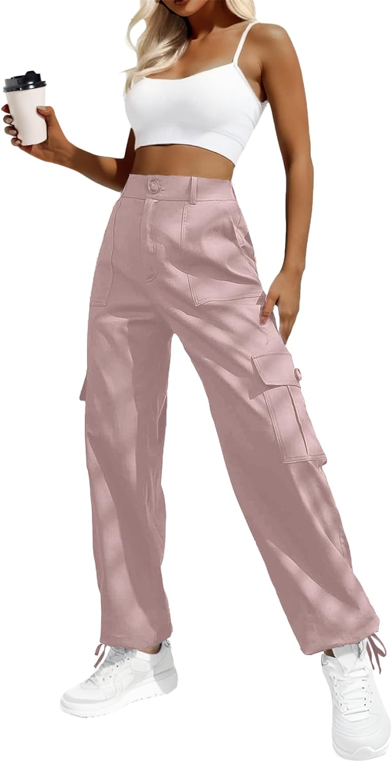Lepunuo Women's High Waisted Cargo Pants Travel Y2K Streetwear Baggy Stretchy Pa...