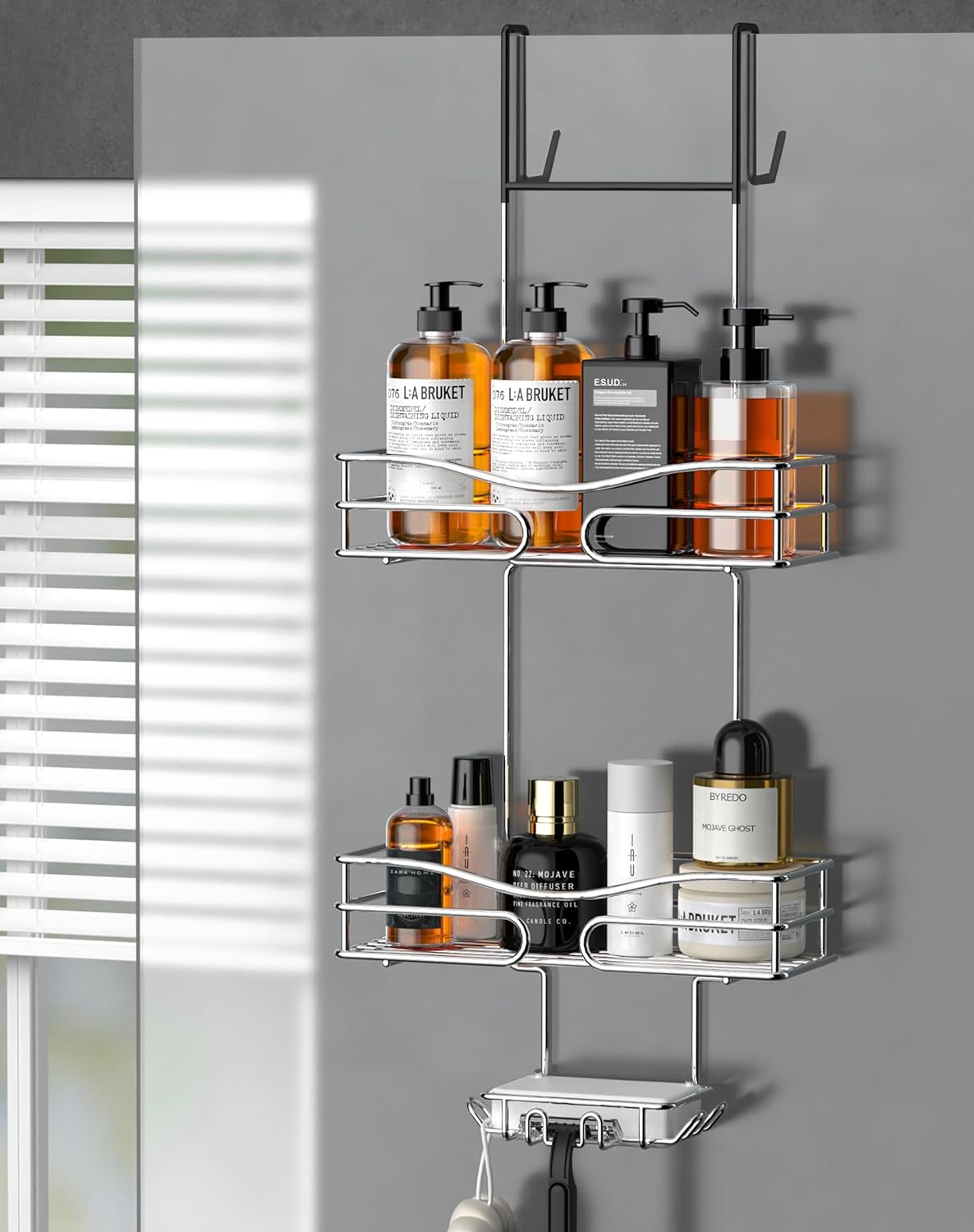 Cooeco Shower Caddy Hanging - Over Door Shower Caddy 2-tier Bathroom Shower Shel...