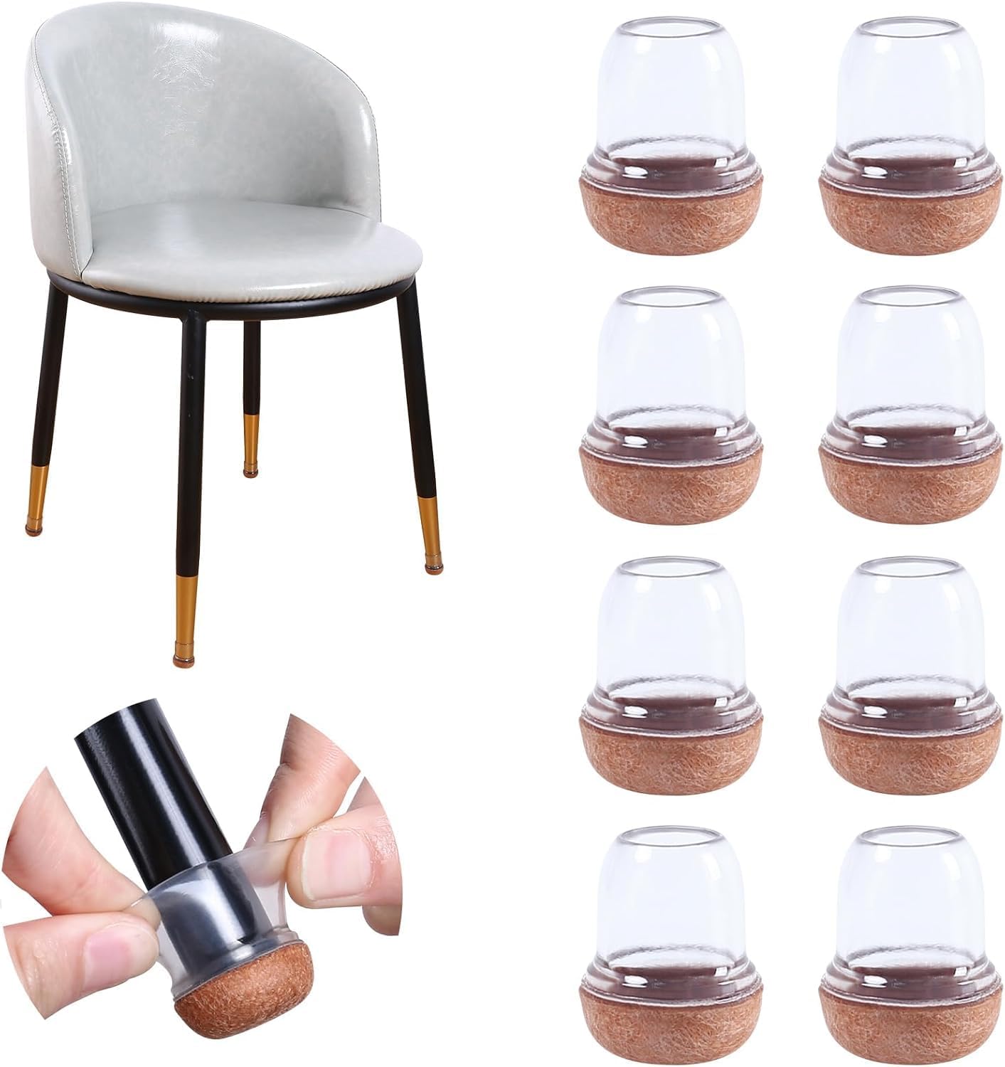 16 PCS Clear Silicone Chair Leg Floor Protectors, Silicone Chair Leg Caps with W...