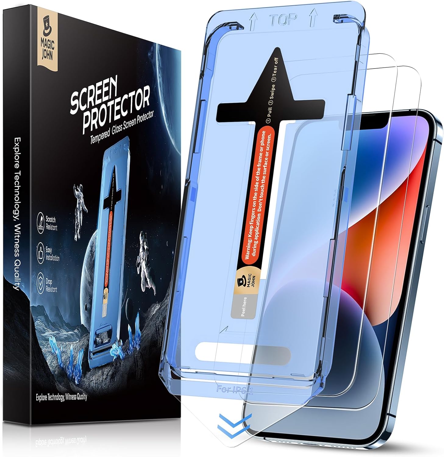 MAGIC JOHN 2 Pack for iPhone 13/14& iPhone 13 Pro 6.1 inch Tempered Glass Screen...