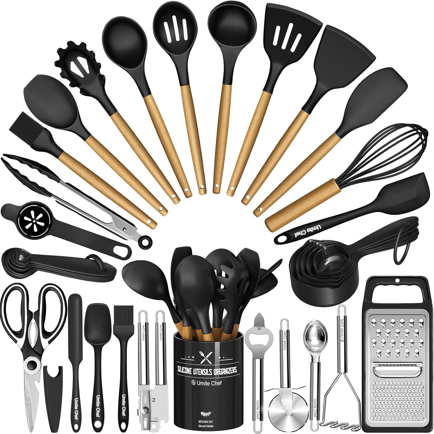 Kitchen Utensils Set- 34PCS Silicone Cooking Utensils with Holder, Umite Chef He...