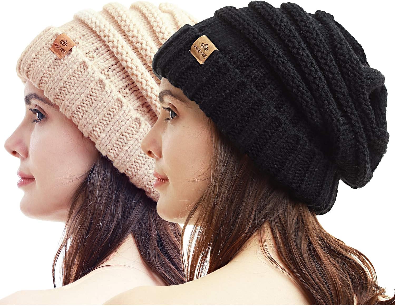 PAGE ONE Womens Winter Beanie Warm Cable Knit Hat Style Stretch Trendy Ribbed Ch...