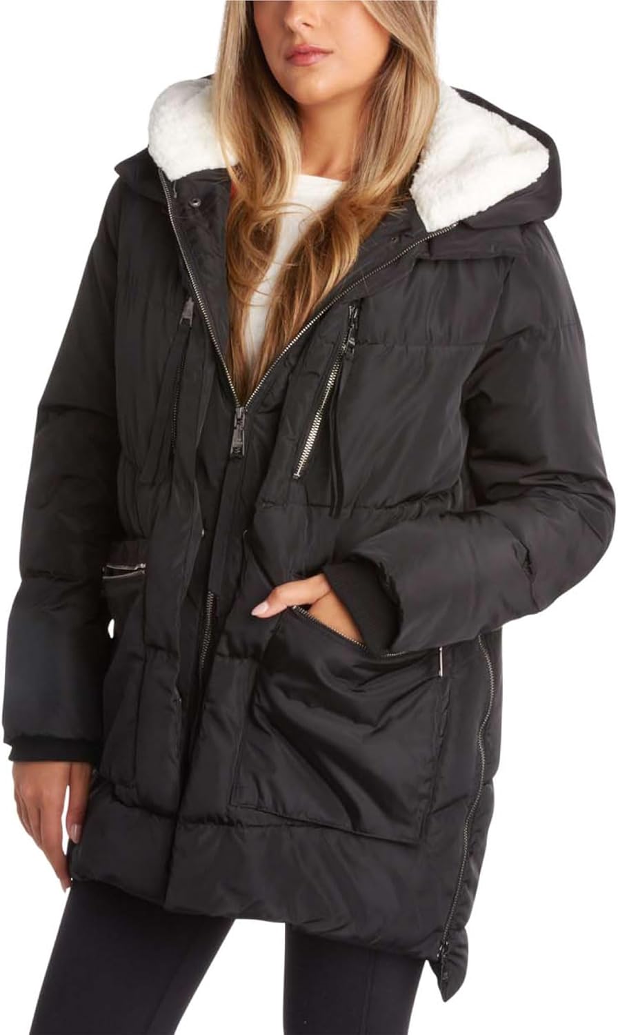 Steve Madden Women's Puffer Parka Jacket Large Black Two