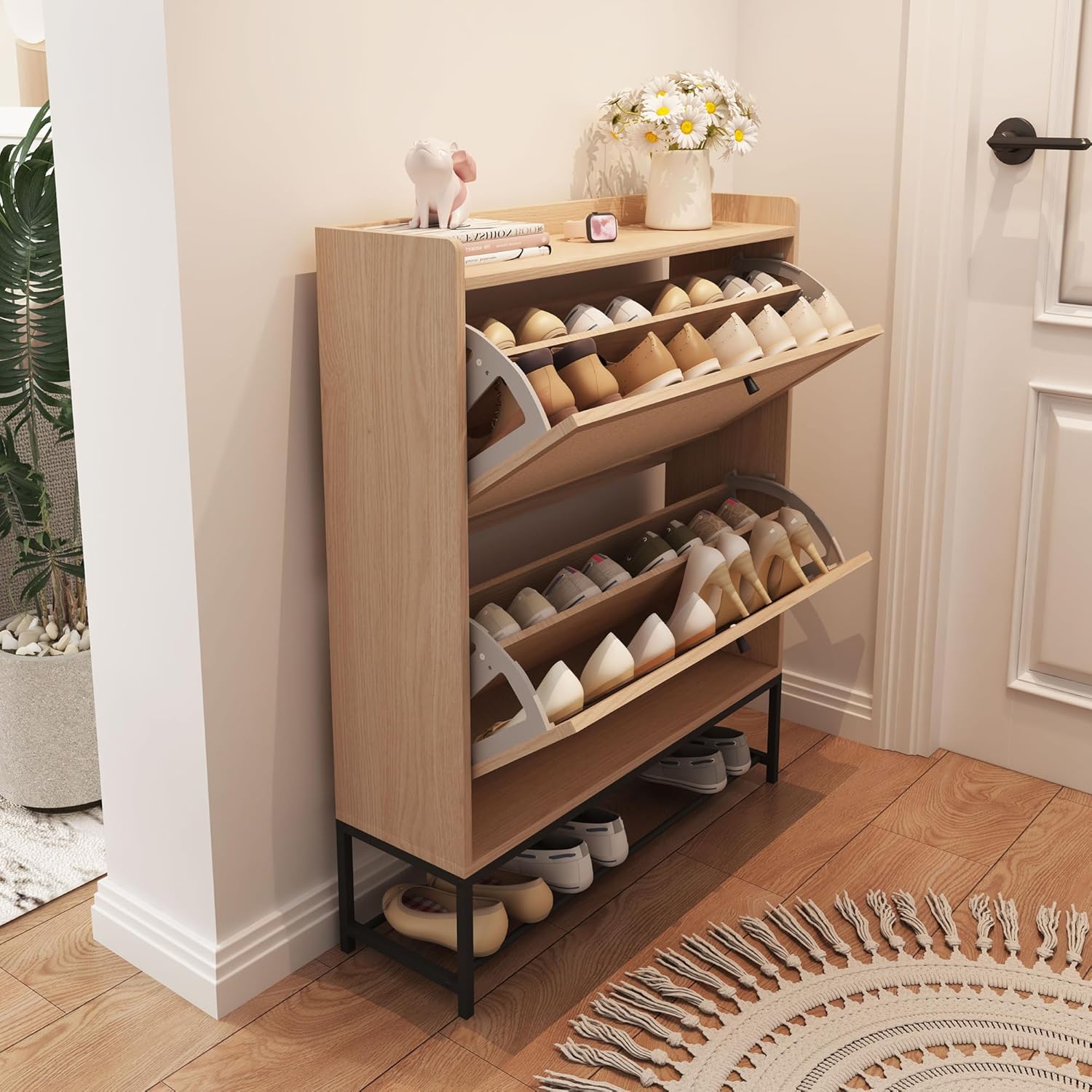 AVZEAR Freestanding Shoe Cabinet with 2 Flip Drawers - Modern Narrow Organizer f...